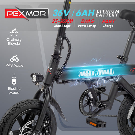 PEXMOR 14" Folding Electric Bike Commuter E-Bike with 350W Motor (Peak 500W)