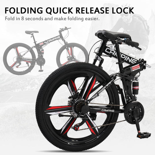 26" Foldable Mountain Bike 21-Speed Bikes for Adults with Dual Disc Brakes