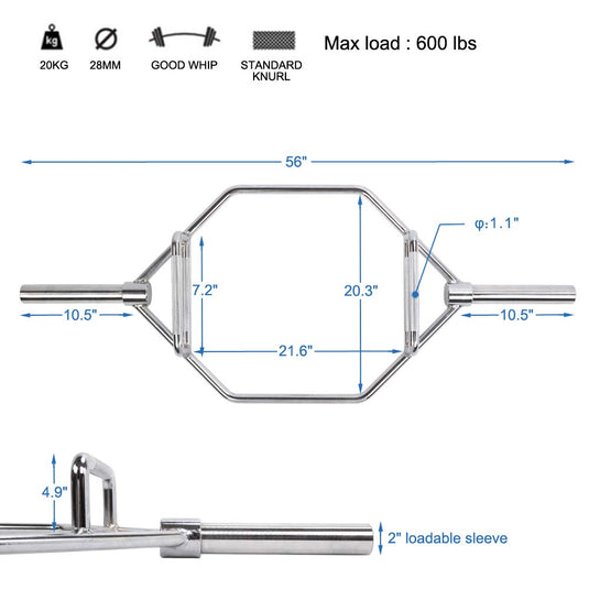 PEXMOR 56” Olympic Hex Bar 600 Weight Capacity