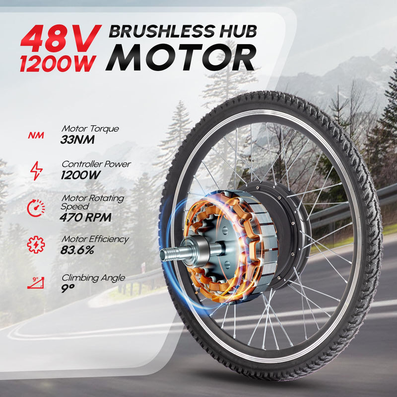 Load image into Gallery viewer, PEXMOR 26&quot; Electric Bike Conversion Kit 48V Hub Motor Wheel Kit with Battery Indicator
