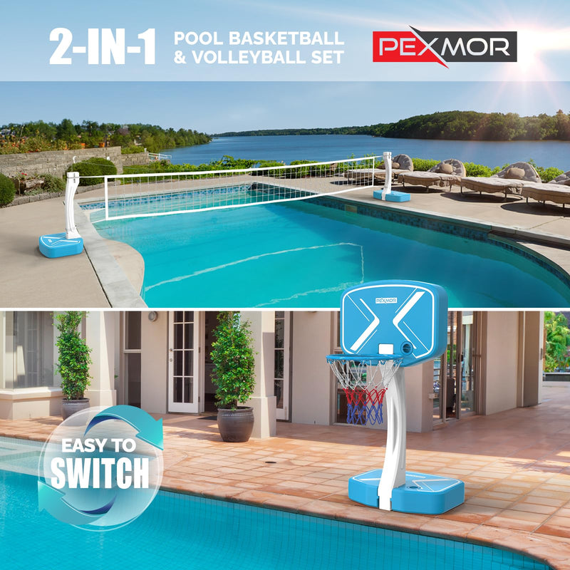 Load image into Gallery viewer, PEXMOR 2-in-1 Pool Basketball Hoop with Volleyball Net
