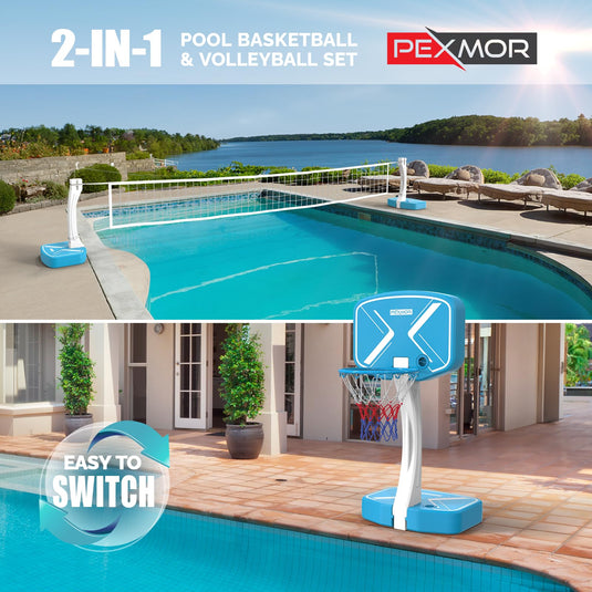 PEXMOR 2-in-1 Pool Basketball Hoop with Volleyball Net
