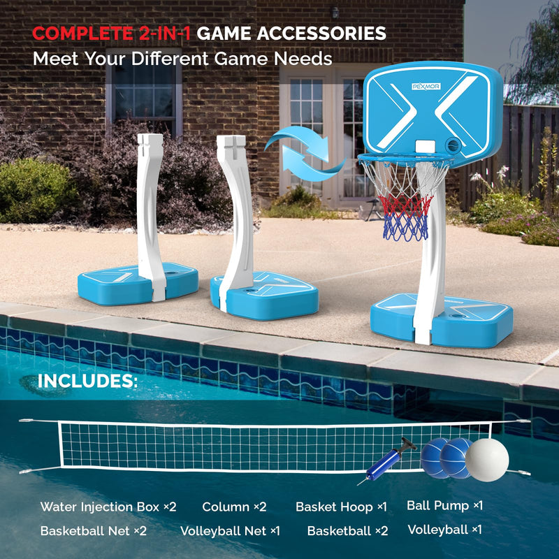 Load image into Gallery viewer, PEXMOR 2-in-1 Pool Basketball Hoop with Volleyball Net
