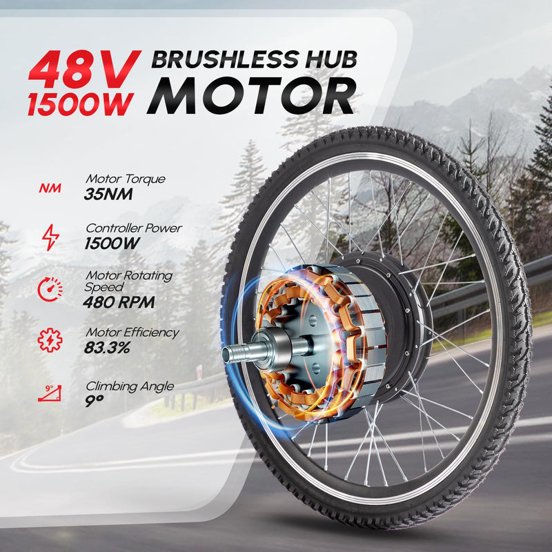 Load image into Gallery viewer, PEXMOR 26&quot; Electric Bike Conversion Kit 48V Hub Motor Wheel Kit with Battery Indicator
