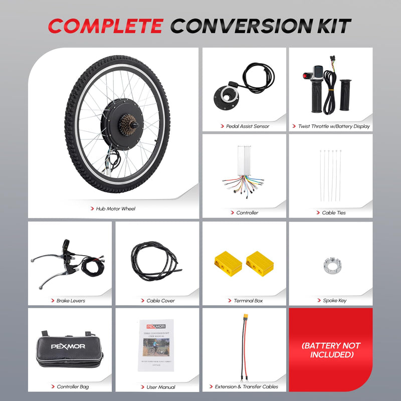 Load image into Gallery viewer, PEXMOR 26&quot; Electric Bike Conversion Kit 48V Hub Motor Wheel Kit with Battery Indicator
