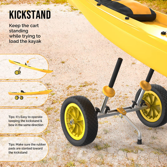 PEXMOR Dolly Kayak Cart Wheels Detachable Canoe Cart with Solid Tires and Kickstand Kayak Trolley