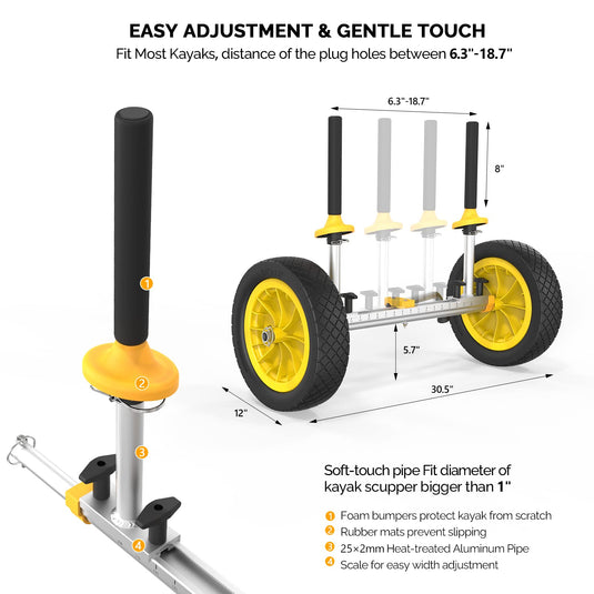 PEXMOR Dolly Kayak Cart Wheels Detachable Canoe Cart with Solid Tires and Kickstand Kayak Trolley