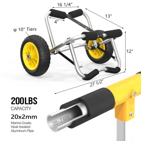 PEXMOR Dolly Kayak Cart Wheels Detachable Canoe Cart with Solid Tires and Kickstand Kayak Trolley