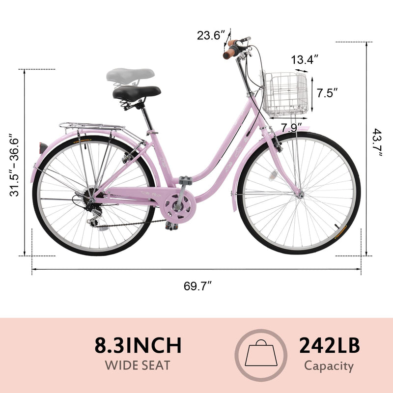 Load image into Gallery viewer, 26&quot; Women Beach Cruiser Bike 7 Speeds Commuter Bike
