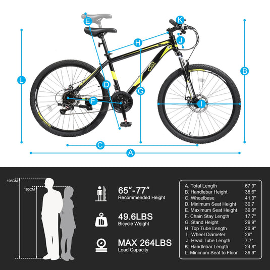 26" Mountain Bike Adult 21-Speed Bikes with Double Disc Brake