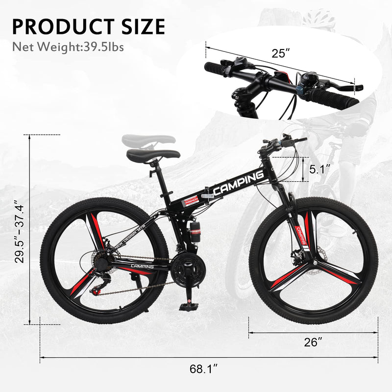 Load image into Gallery viewer, 26&quot; Foldable Mountain Bike 21-Speed Bikes for Adults with Dual Disc Brakes
