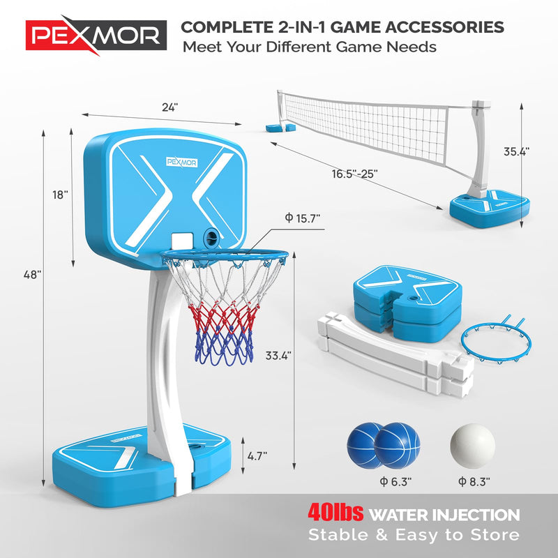 Load image into Gallery viewer, PEXMOR 2-in-1 Pool Basketball Hoop with Volleyball Net
