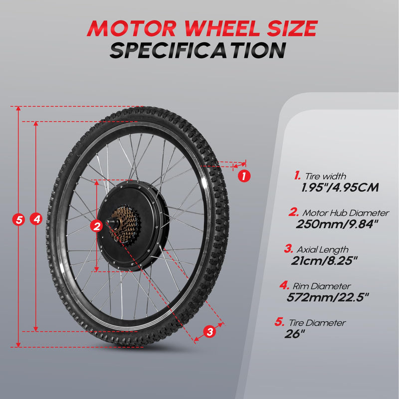 Load image into Gallery viewer, PEXMOR 26&quot; Electric Bike Conversion Kit 48V Hub Motor Wheel Kit with Battery Indicator
