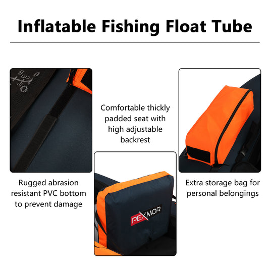 PEXMOR Inflatable Fishing Float Tube, Float Tubes for Fishing with Fish  Ruler, Pump, Storage Pockets, Carry Bag, Adjustable Straps, 350LBS Capacity